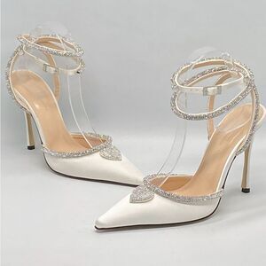 Mach & Mach Crystal Heart 110 Satin Ankle-Strap Pumps size 38